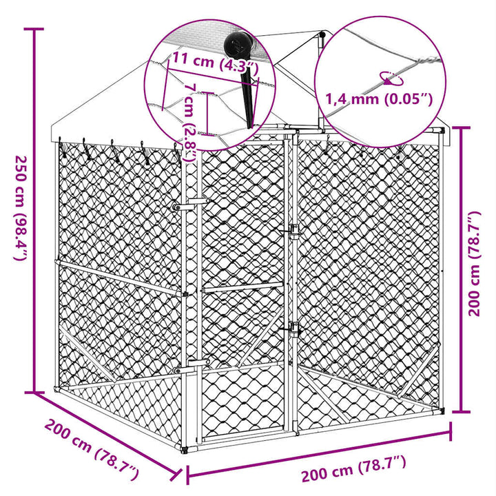 Outdoor Dog Kennel With Roof Silver Galvanised Steel
