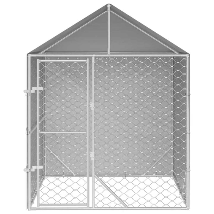 Outdoor Dog Kennel With Roof Silver Galvanised Steel
