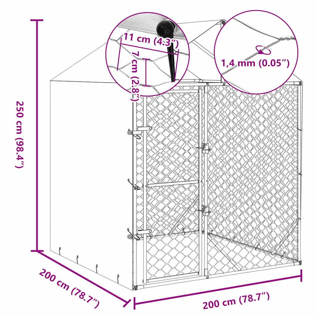 Outdoor Dog Kennel With Roof Silver Galvanised Steel