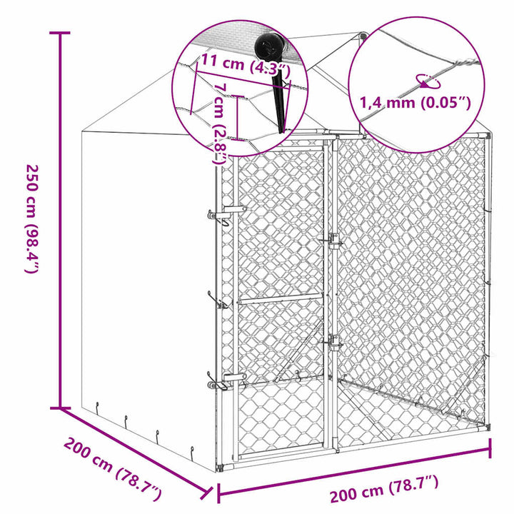 Outdoor Dog Kennel With Roof Silver Galvanised Steel