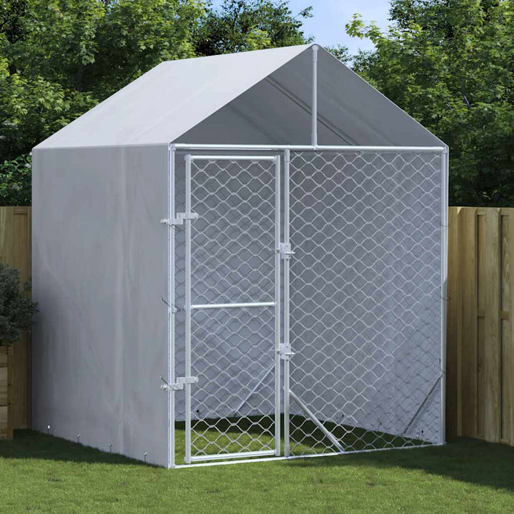 Outdoor Dog Kennel With Roof Silver Galvanised Steel