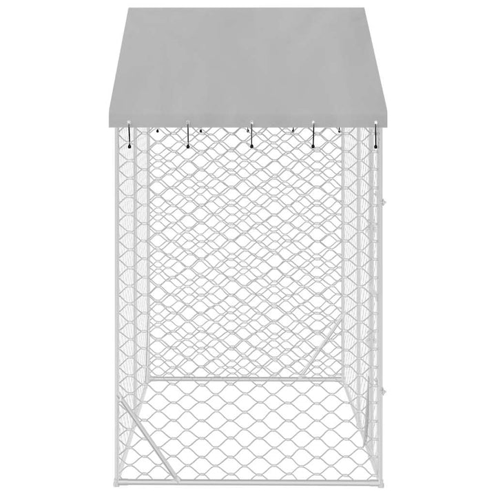 Outdoor Dog Kennel With Roof Silver Galvanised Steel