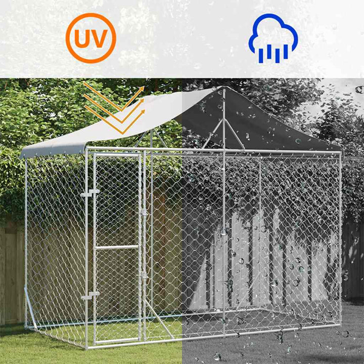 Outdoor Dog Kennel With Roof Silver Galvanised Steel