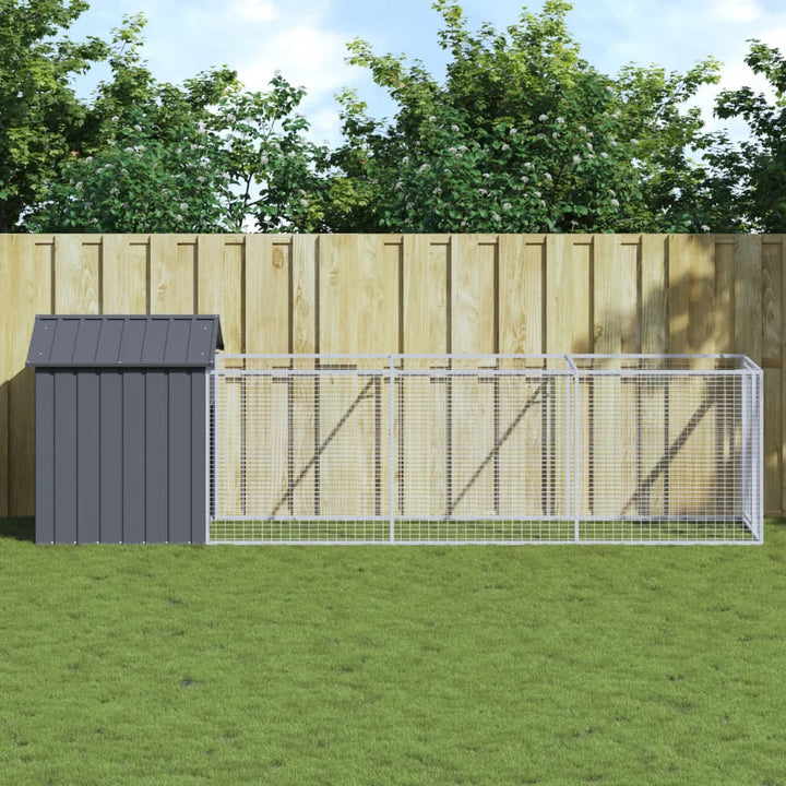Dog House With Run Galvanised Steel
