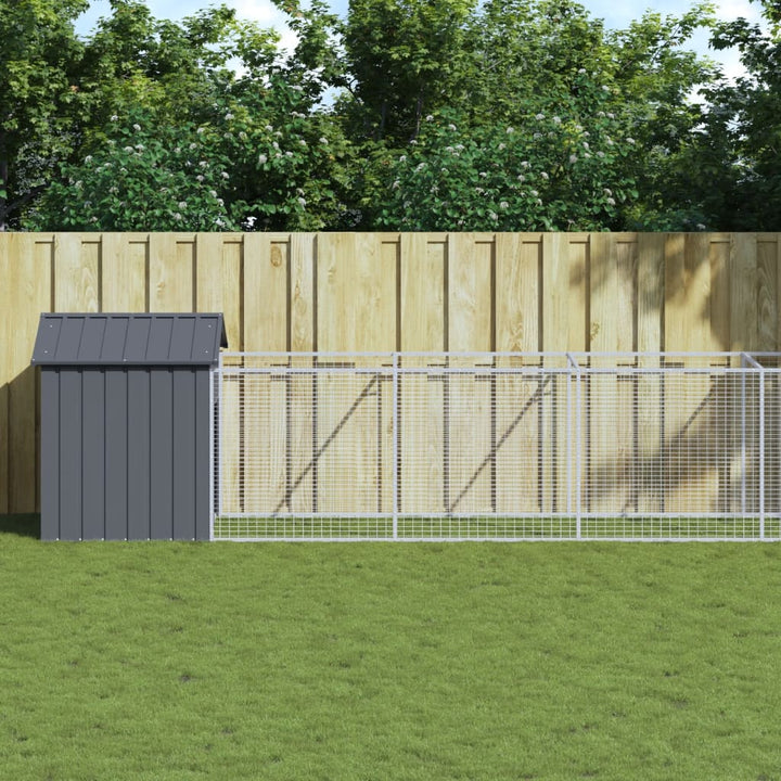 Dog House With Run Galvanised Steel