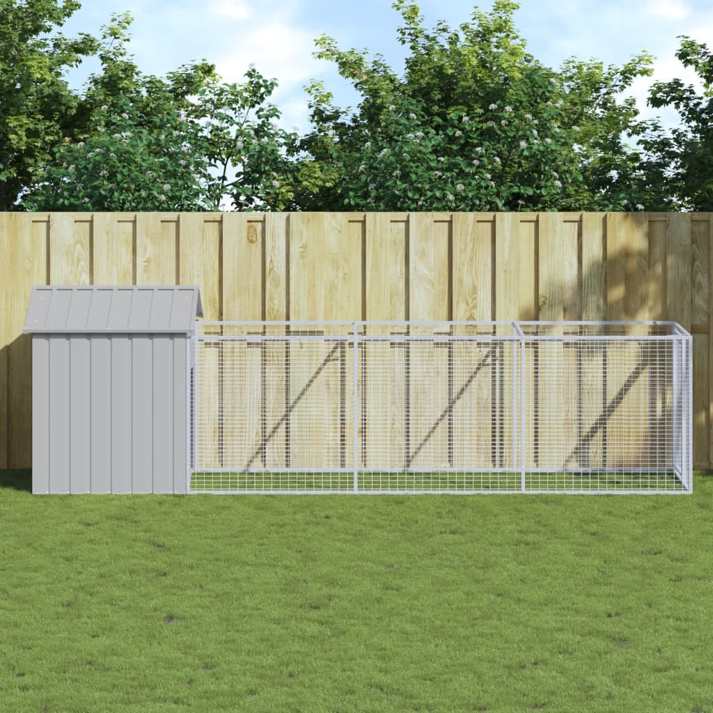 Dog House With Run Galvanised Steel