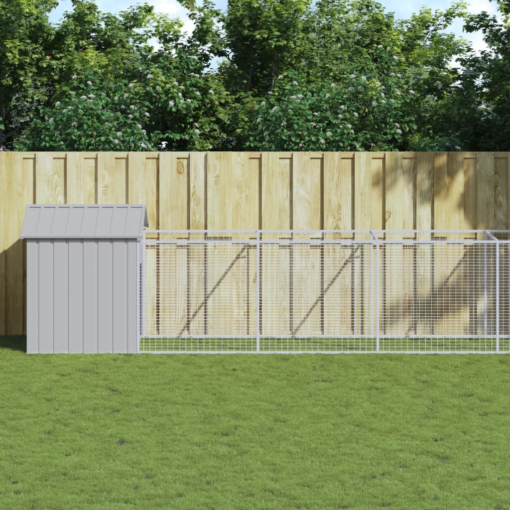 Dog House With Run Galvanised Steel
