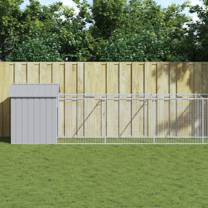 Dog House With Run Galvanised Steel