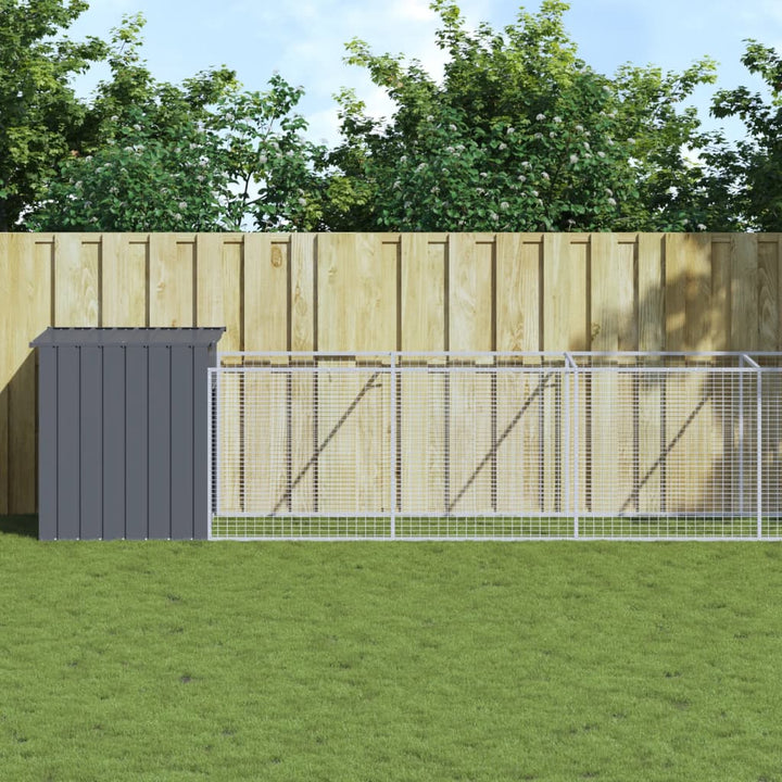 Dog House With Run Galvanised Steel
