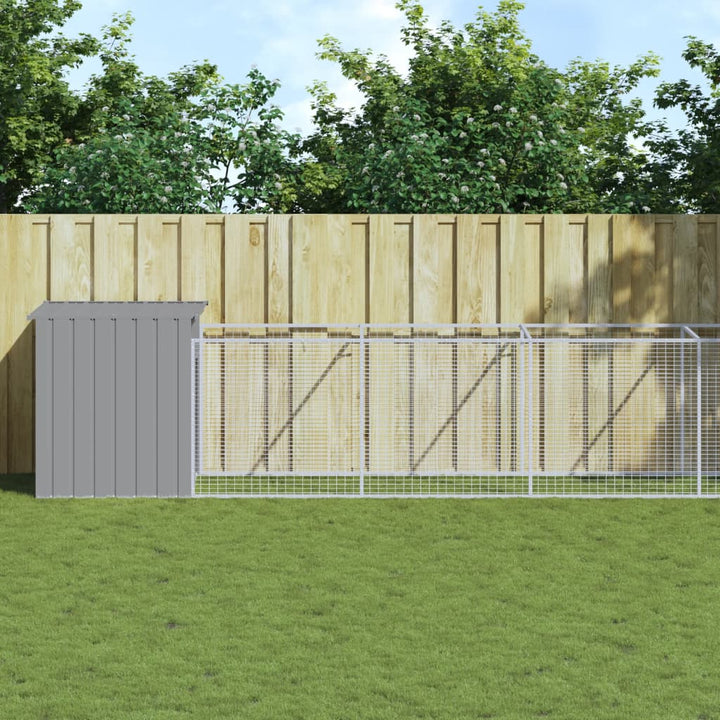 Dog House With Run Galvanised Steel