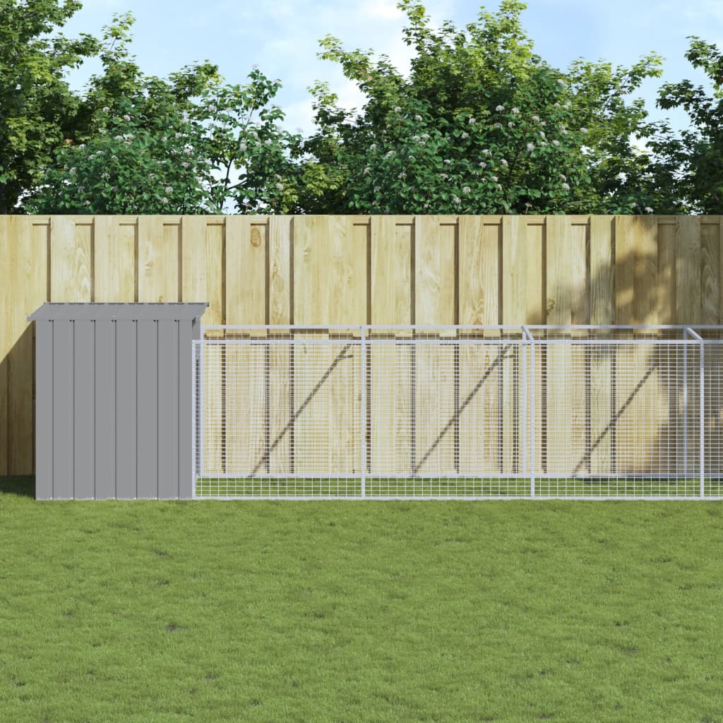 Dog House With Run Galvanised Steel