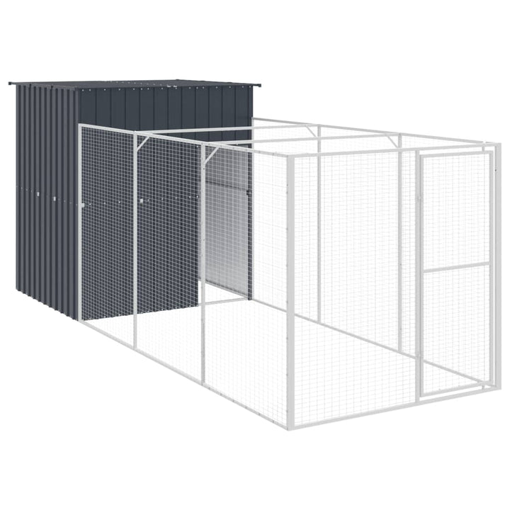 Dog House With Run Galvanised Steel