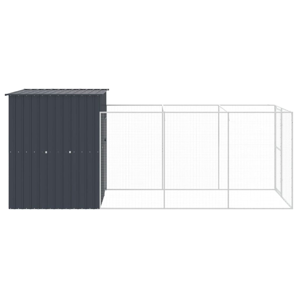 Dog House With Run Galvanised Steel