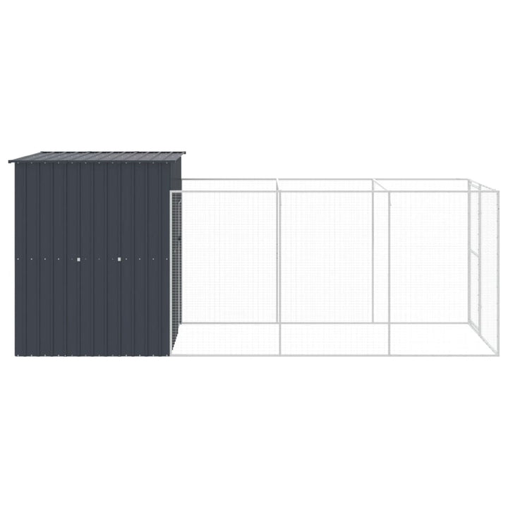 Dog House With Run Galvanised Steel