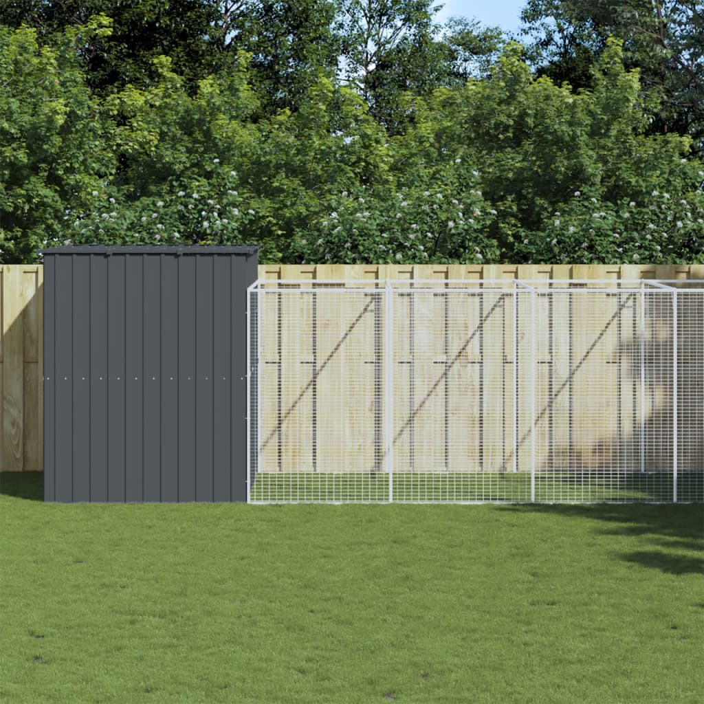 Dog House With Run Galvanised Steel
