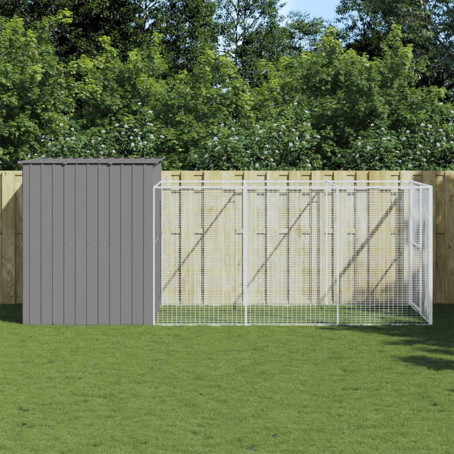 Dog House With Run Galvanised Steel