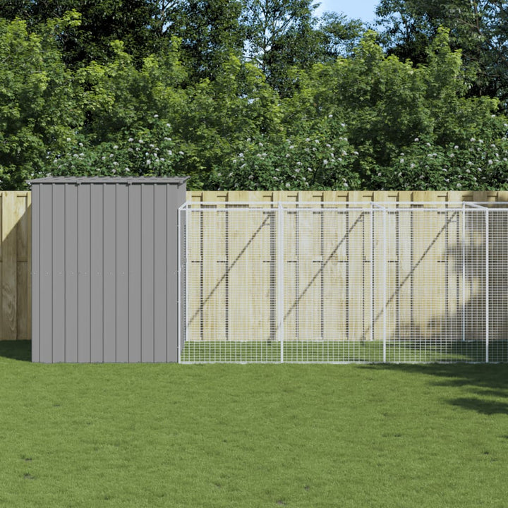 Dog House With Run Galvanised Steel