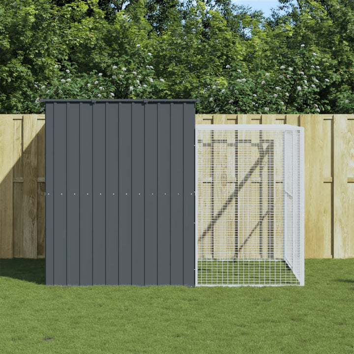 Dog House With Run Galvanised Steel