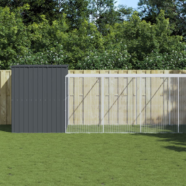 Dog House With Run Galvanised Steel