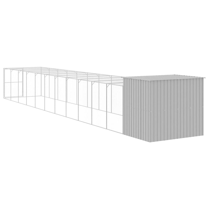 Dog House With Run Galvanised Steel