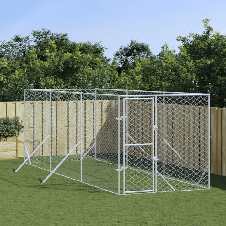 Outdoor Dog Kennel Silver Galvanised Steel