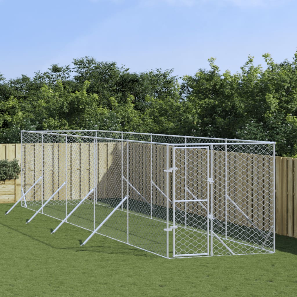 Outdoor Dog Kennel Silver Galvanised Steel