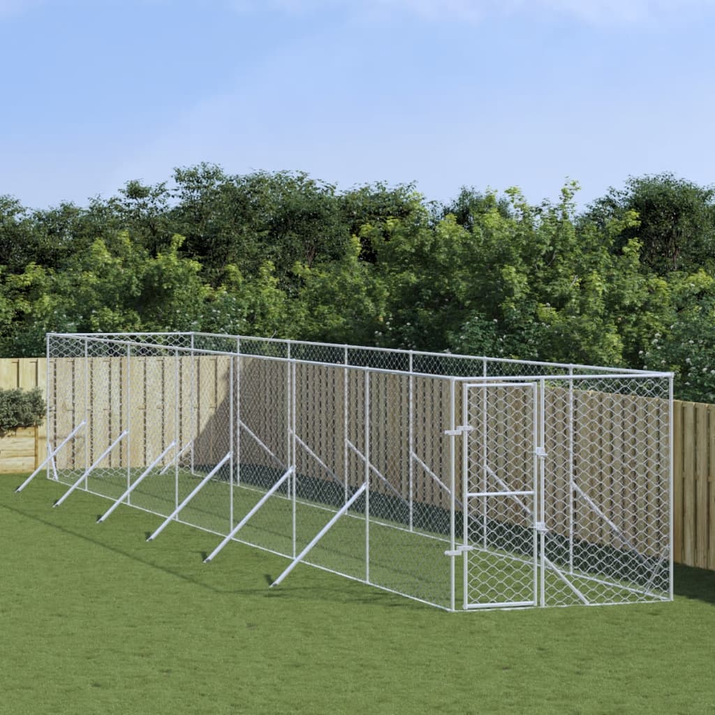 Outdoor Dog Kennel Silver Galvanised Steel