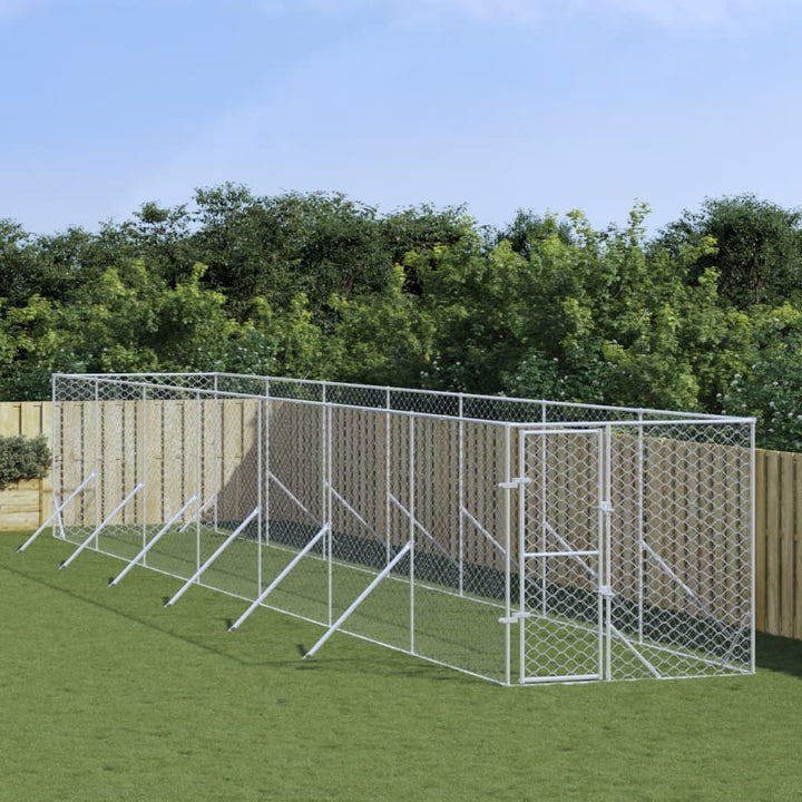 Outdoor Dog Kennel Silver Galvanised Steel