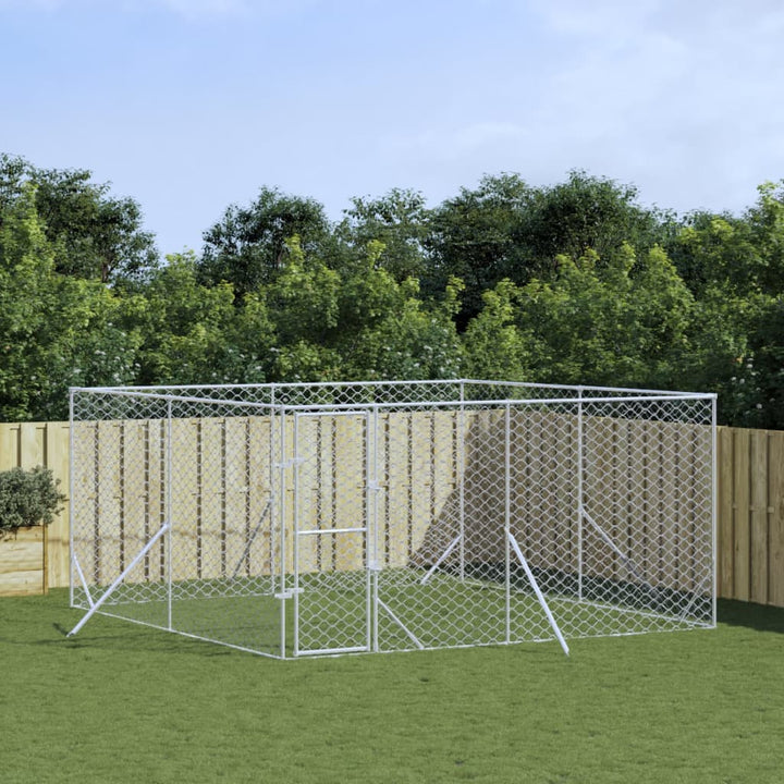 Outdoor Dog Kennel Silver Galvanised Steel