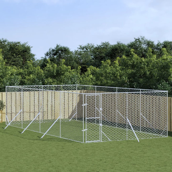 Outdoor Dog Kennel Silver Galvanised Steel
