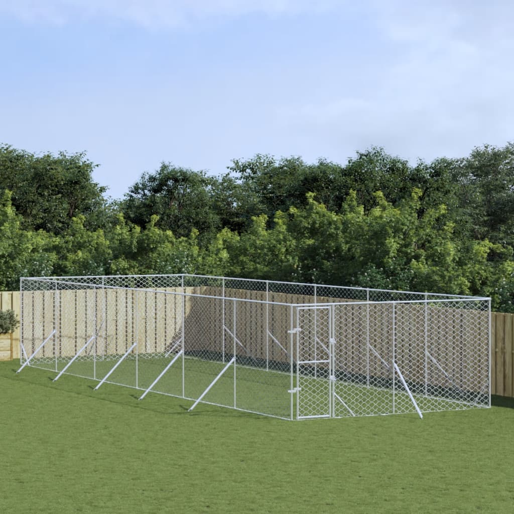 Outdoor Dog Kennel Silver Galvanised Steel
