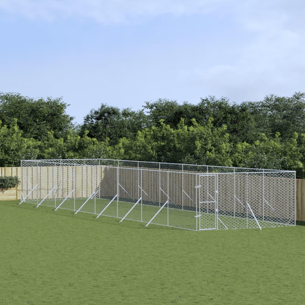 Outdoor Dog Kennel Silver Galvanised Steel