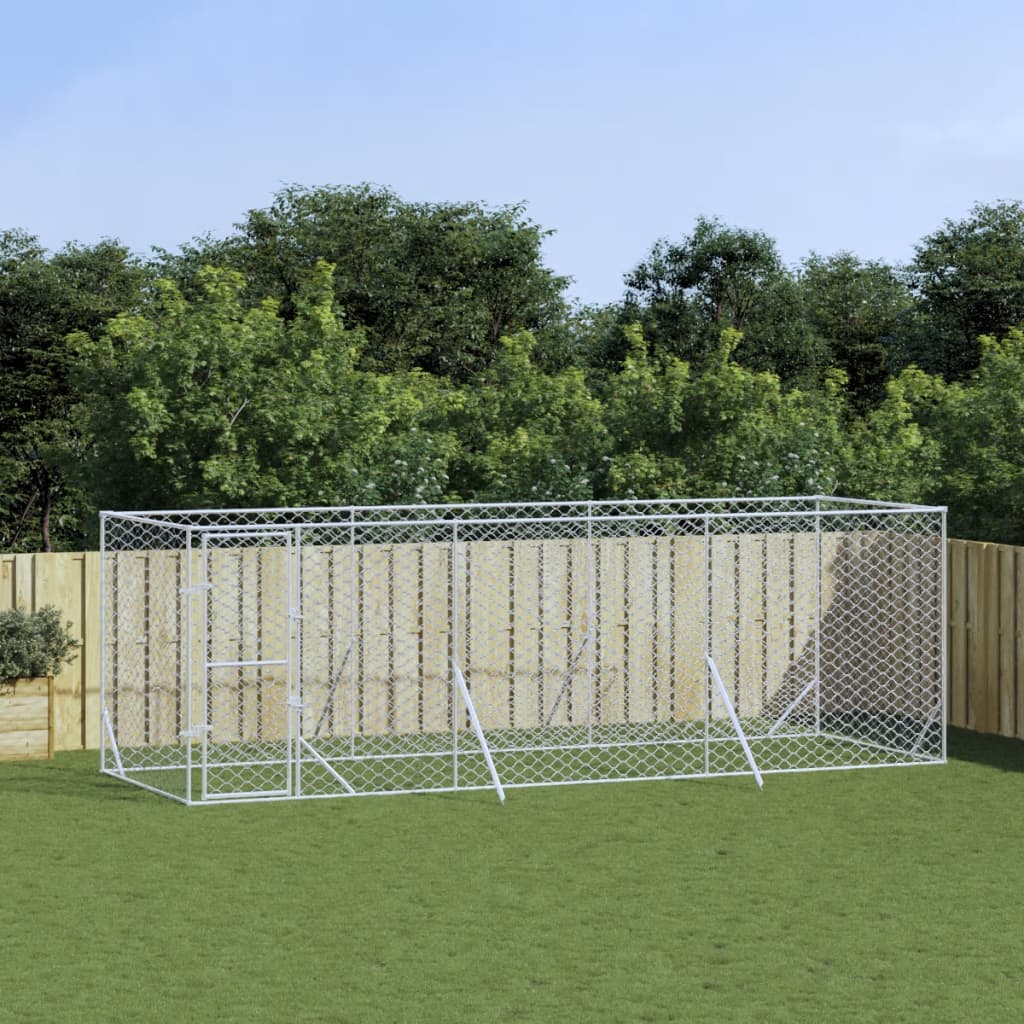 Outdoor Dog Kennel Silver Galvanised Steel