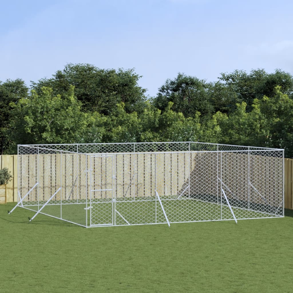 Outdoor Dog Kennel Silver Galvanised Steel
