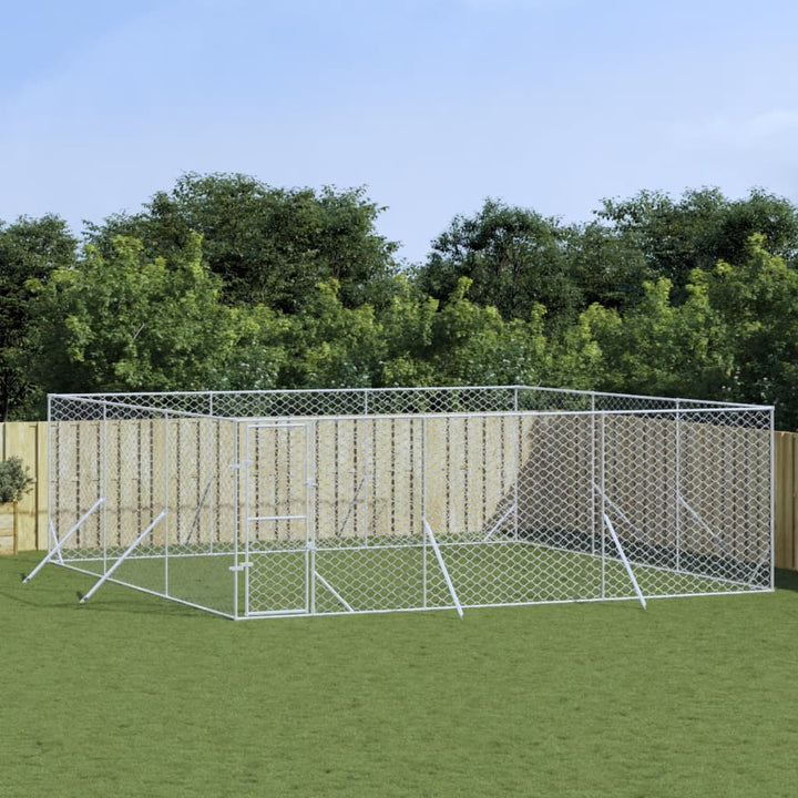 Outdoor Dog Kennel Silver Galvanised Steel