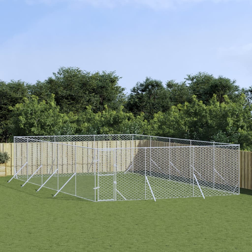 Outdoor Dog Kennel Silver Galvanised Steel