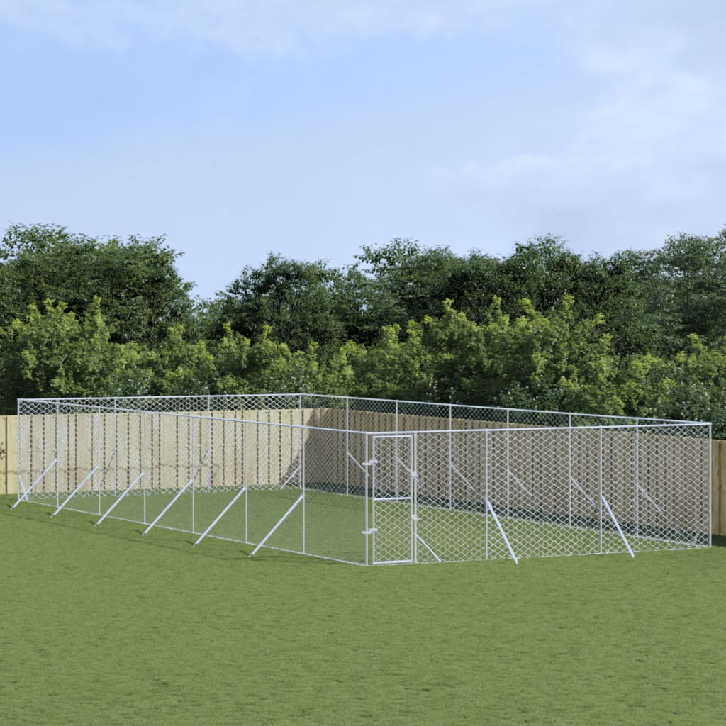 Outdoor Dog Kennel Silver Galvanised Steel