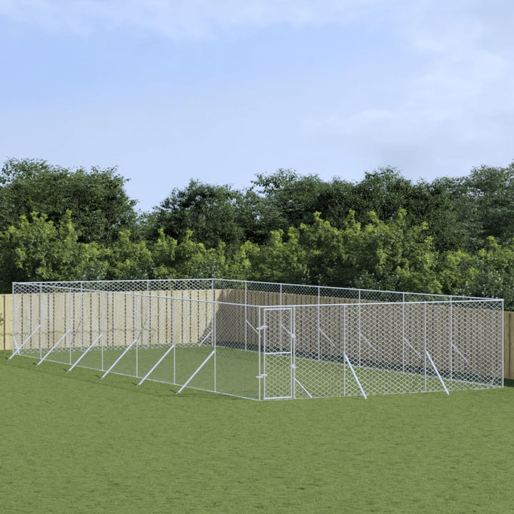 Outdoor Dog Kennel Silver Galvanised Steel