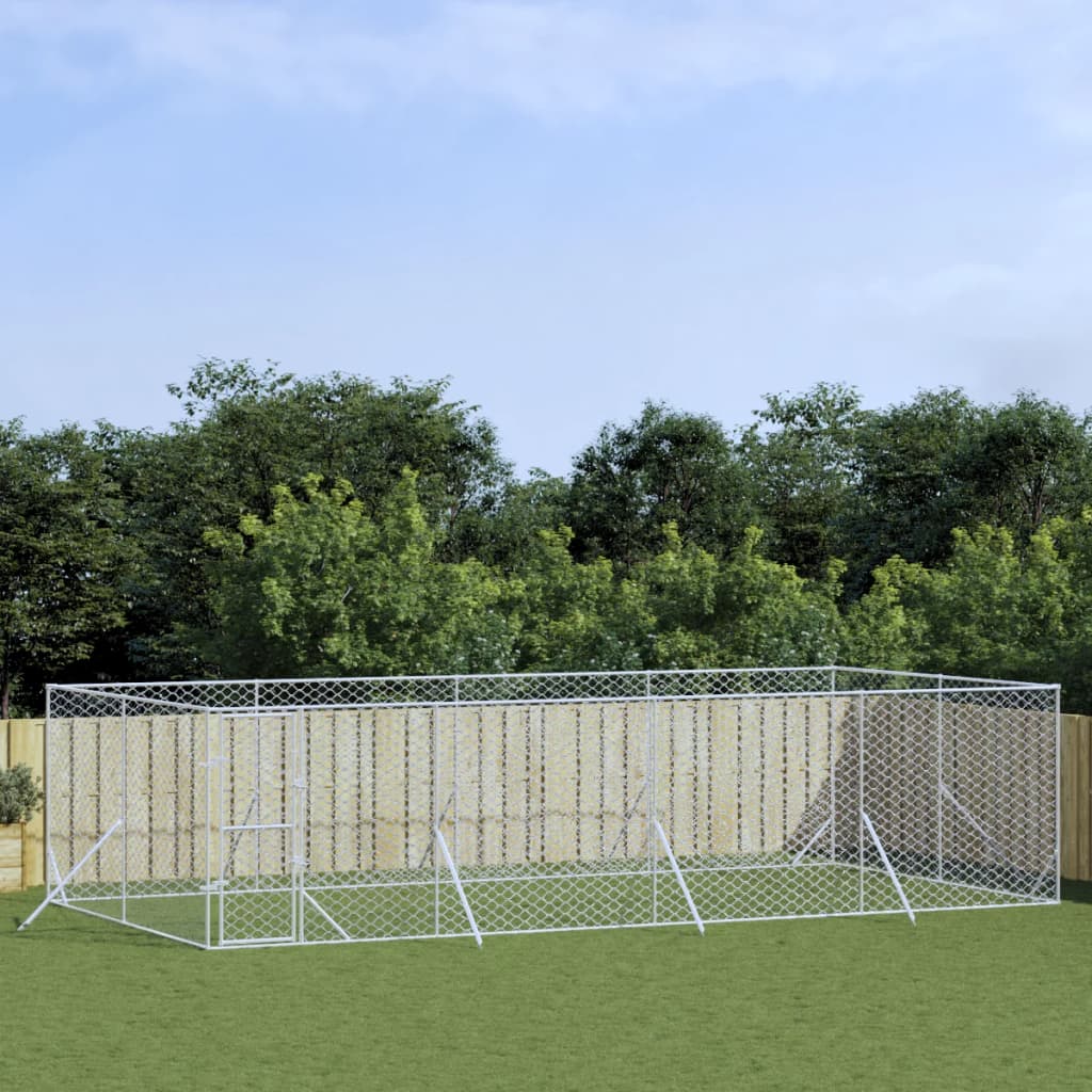 Outdoor Dog Kennel Silver Galvanised Steel