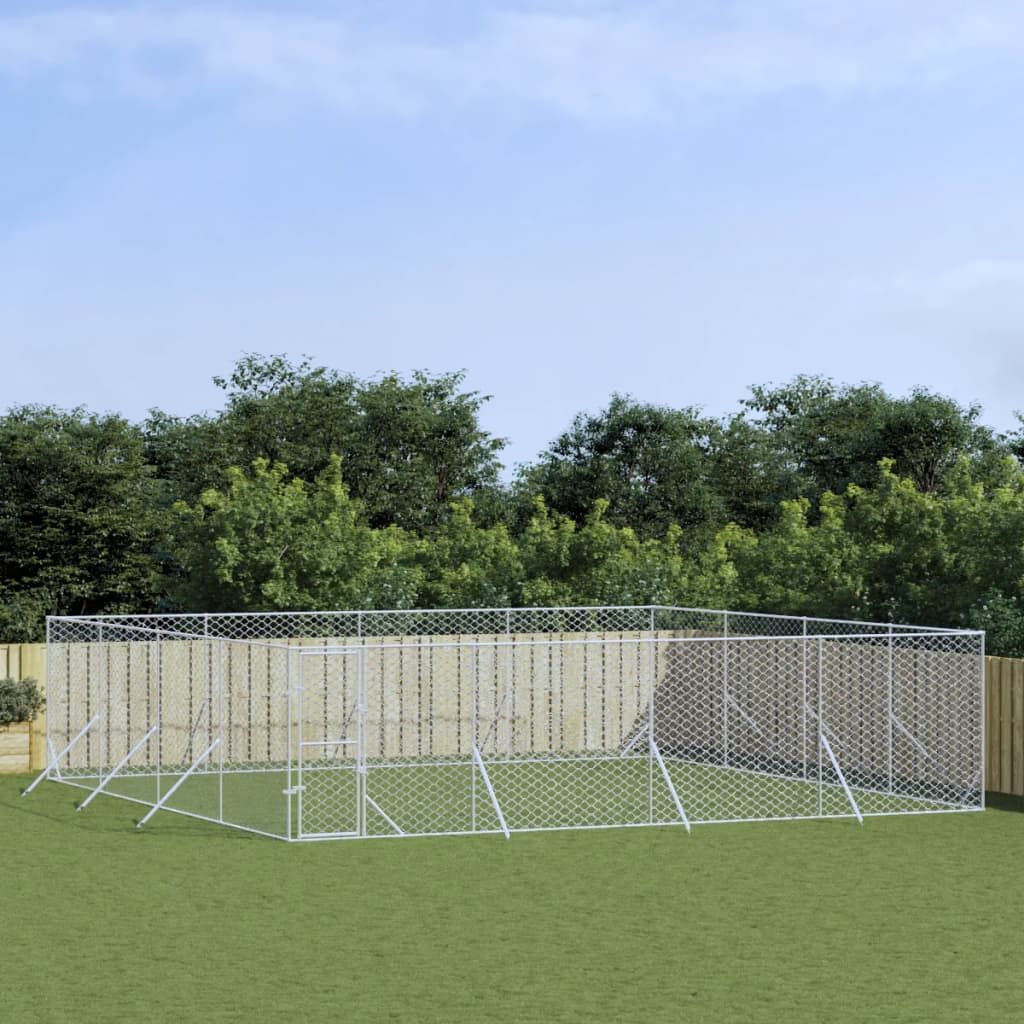 Outdoor Dog Kennel Silver Galvanised Steel