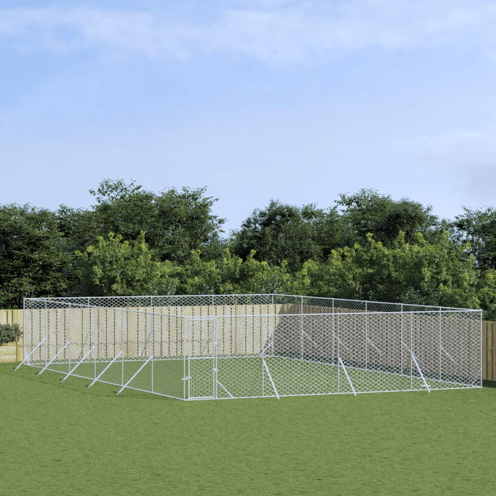 Outdoor Dog Kennel Silver Galvanised Steel
