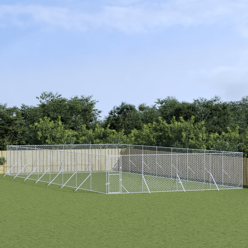 Outdoor Dog Kennel Silver Galvanised Steel