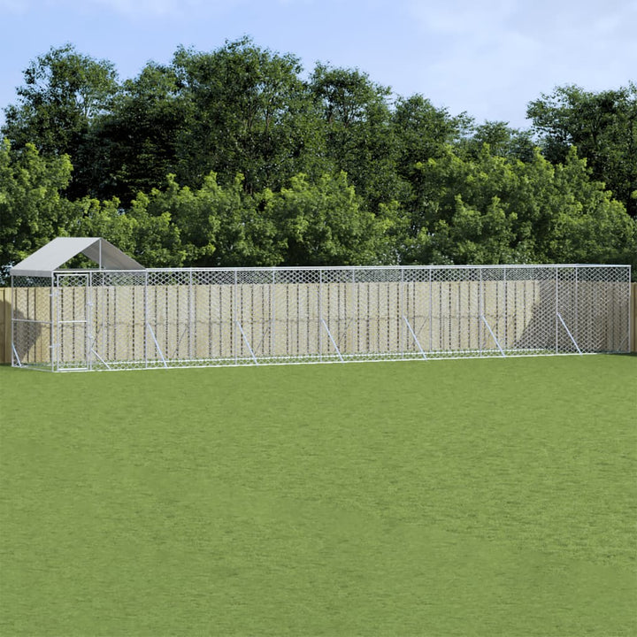 Outdoor Dog Kennel With Roof Silver Galvanised Steel