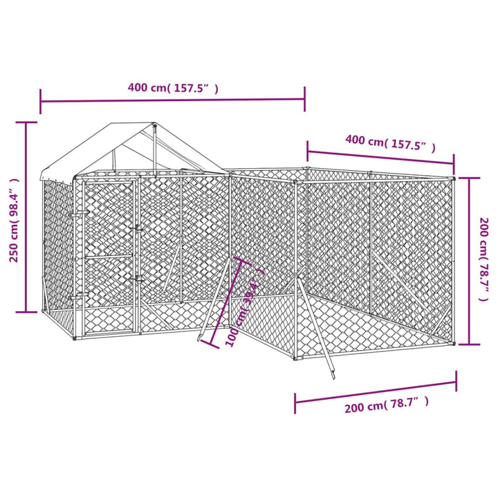 Outdoor Dog Kennel With Roof Silver Galvanised Steel