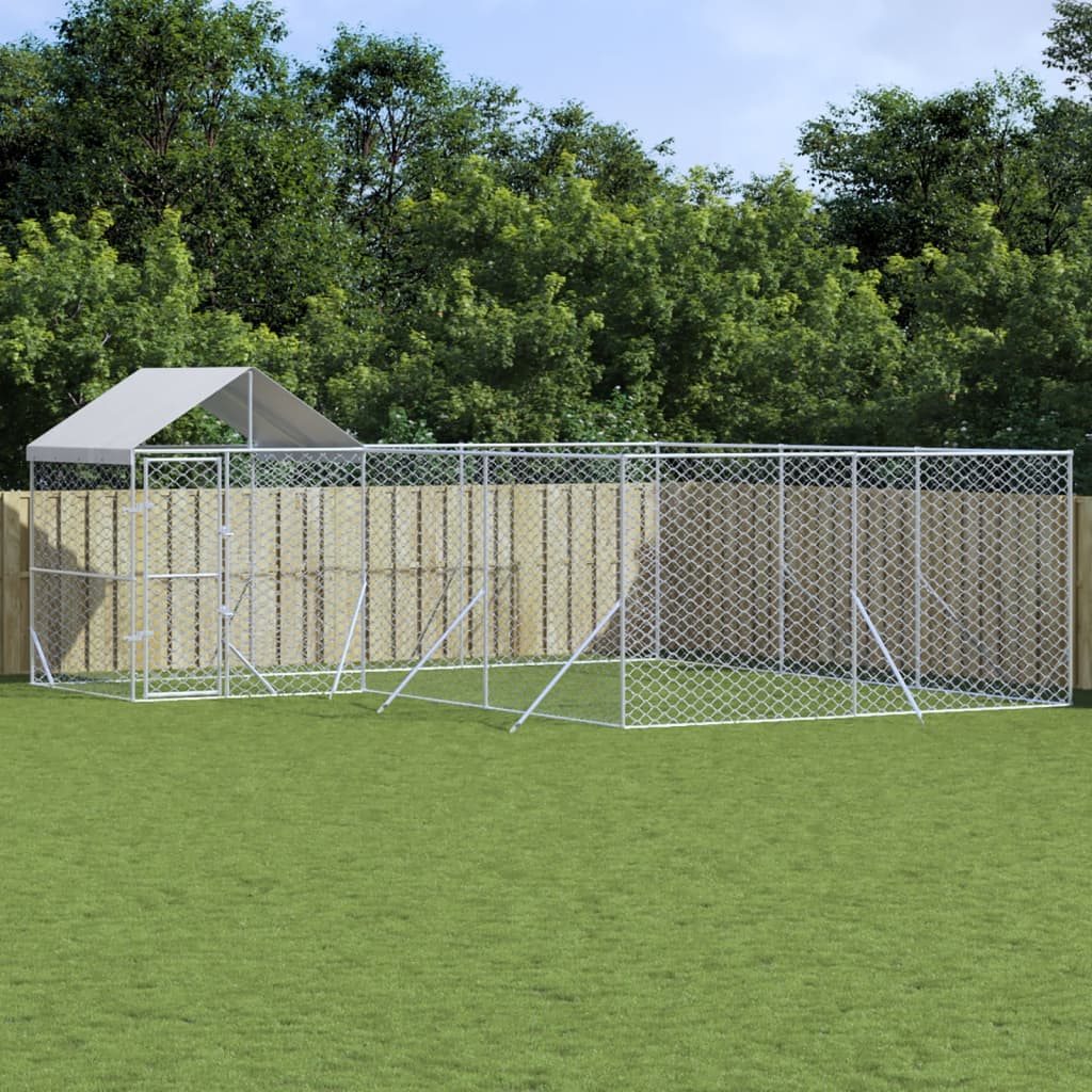 Outdoor Dog Kennel With Roof Silver Galvanised Steel