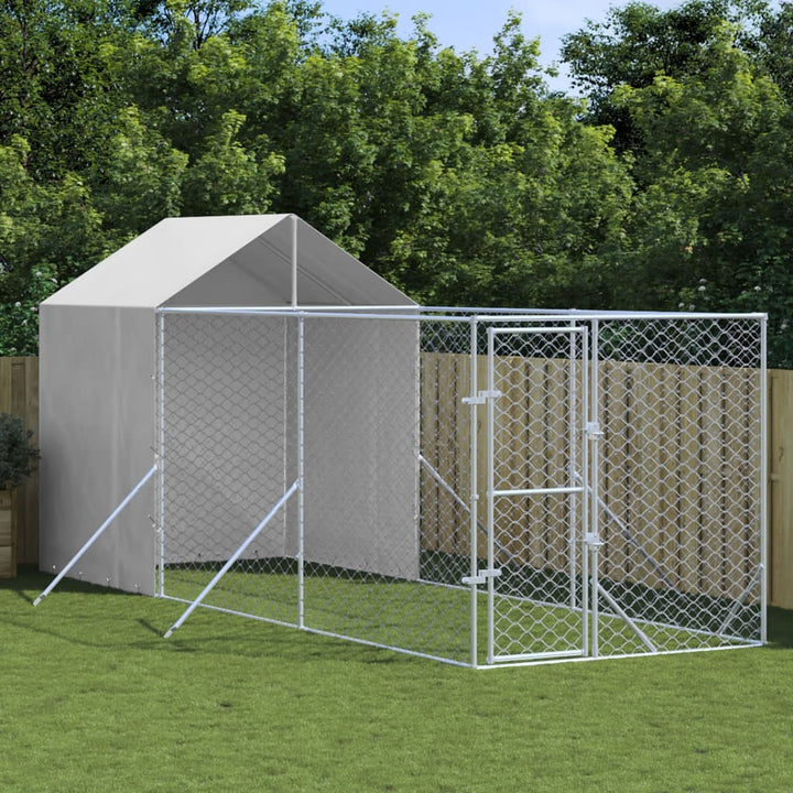 Outdoor Dog Kennel With Roof Silver Galvanised Steel
