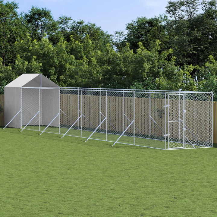 Outdoor Dog Kennel With Roof Silver Galvanised Steel