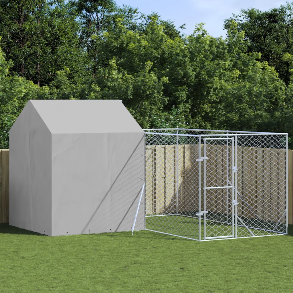 Outdoor Dog Kennel With Roof Silver Galvanised Steel