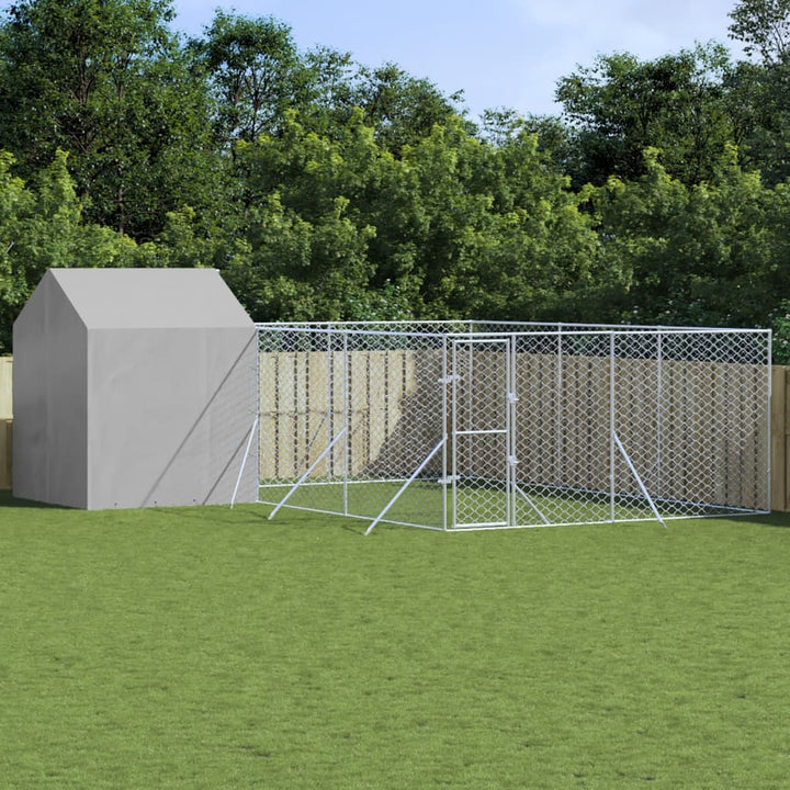 Outdoor Dog Kennel With Roof Silver Galvanised Steel