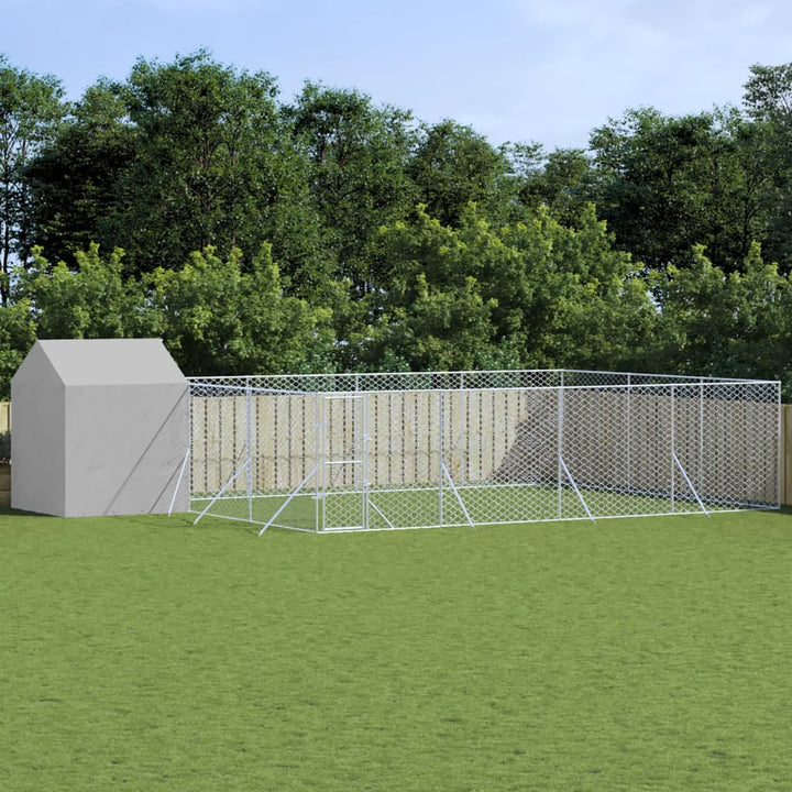Outdoor Dog Kennel With Roof Silver Galvanised Steel